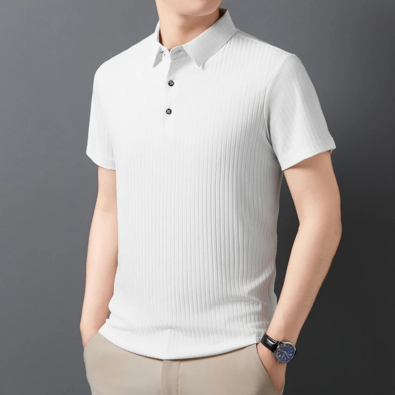 Men's Textured Stripe Polo Shirt