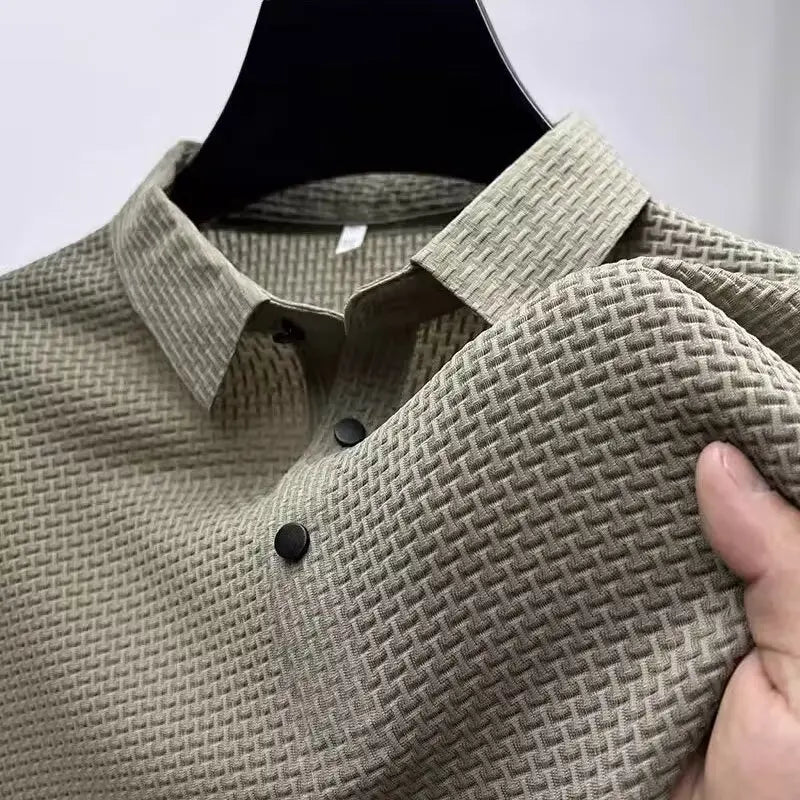 Men's Ice-Silk Waffle-Knit Short-Sleeve Polo
