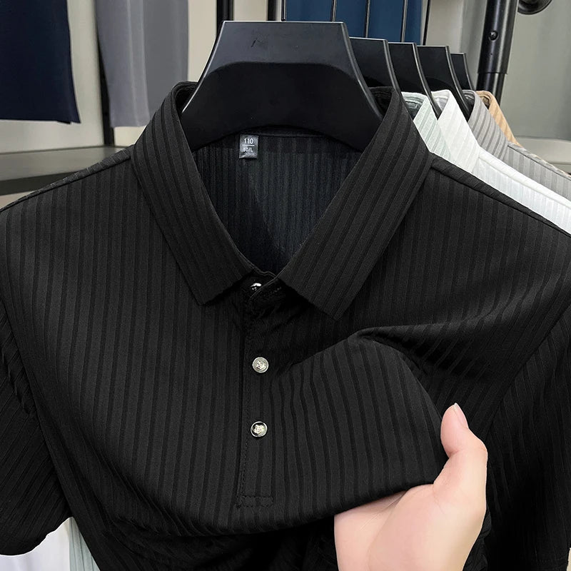Men's Textured Stripe Polo Shirt