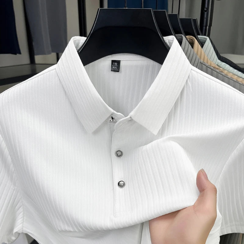 Men's Textured Stripe Polo Shirt