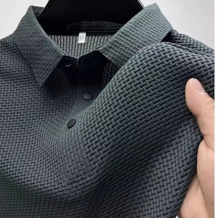 Men's Ice-Silk Waffle-Knit Short-Sleeve Polo