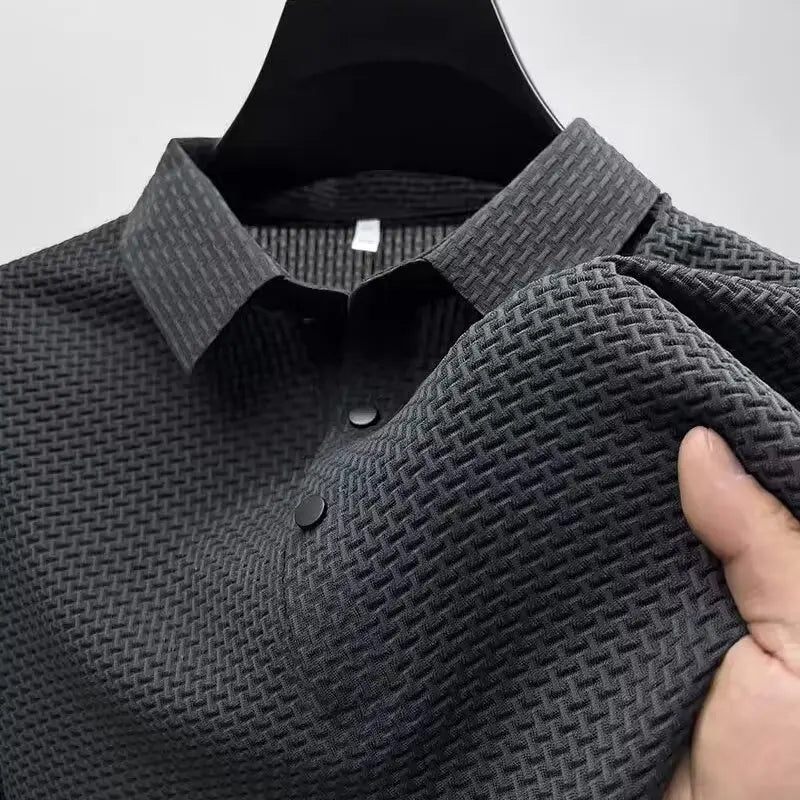 Men's Ice-Silk Waffle-Knit Short-Sleeve Polo